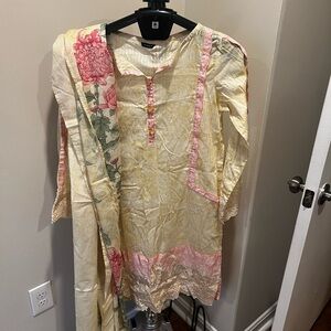 Sapphire Elegant Cream and Pink Floral Kurta Set with Dupatta